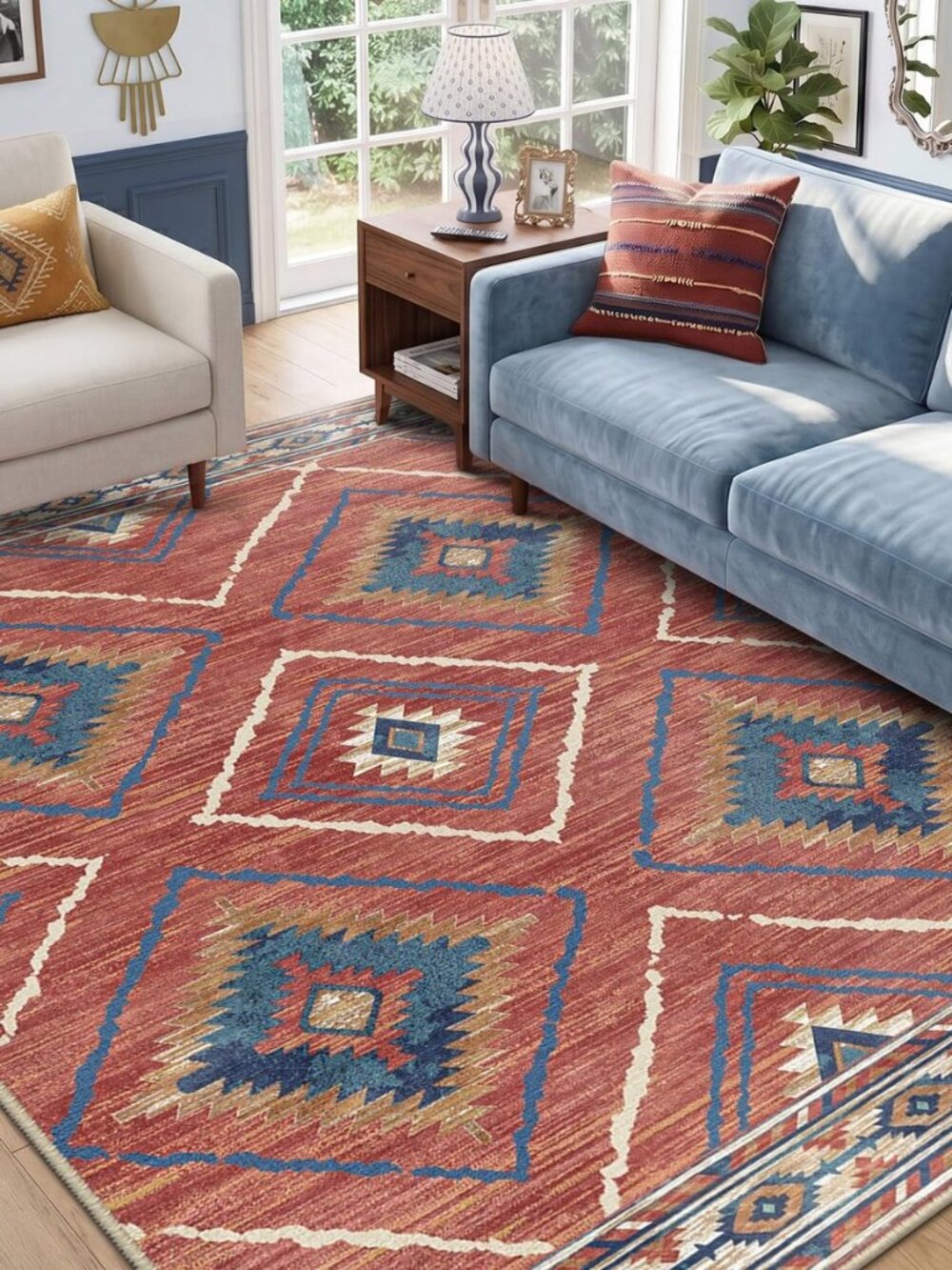 Area Rug 5x7 Rug Machine Washable Non-Slip Low Pile Print Pattern Western Rug - Picture 2 of 8